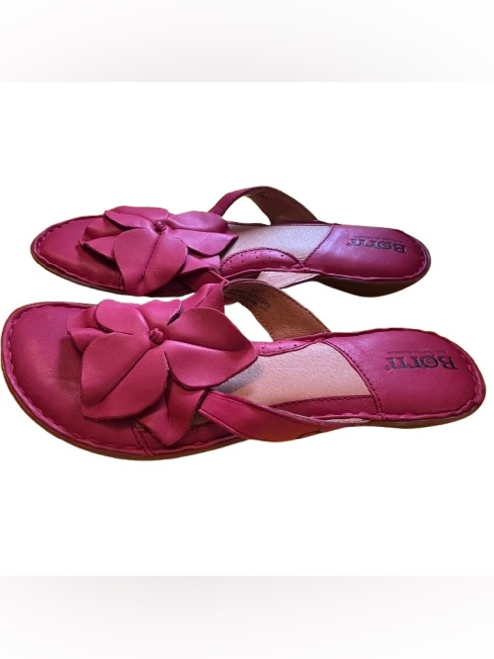 Handcrafted Pink Leather Floral Comfort Sandals Sz 7 EUC